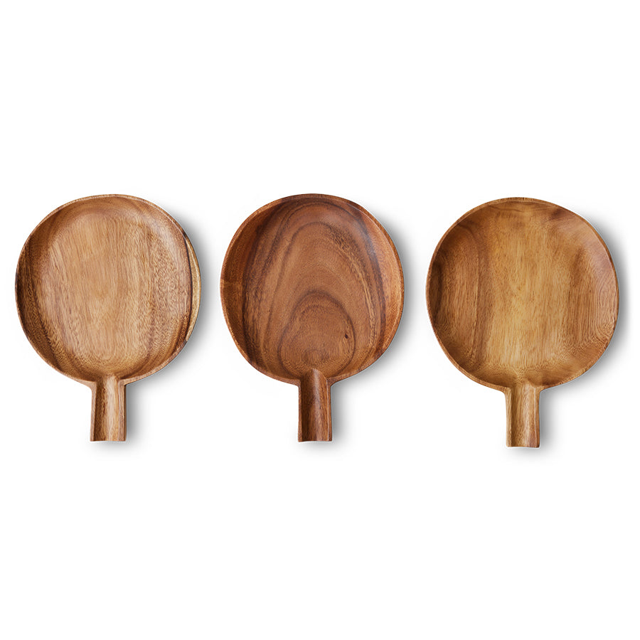 variations of wooden acacia platters