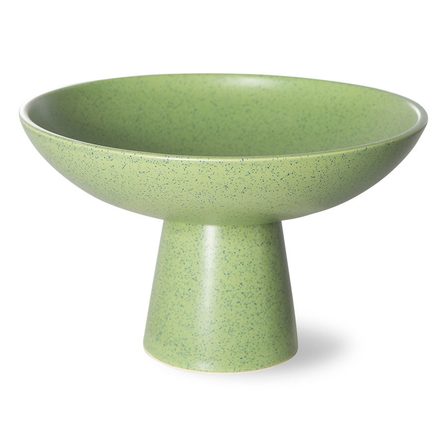 green stoneware bowl on foot