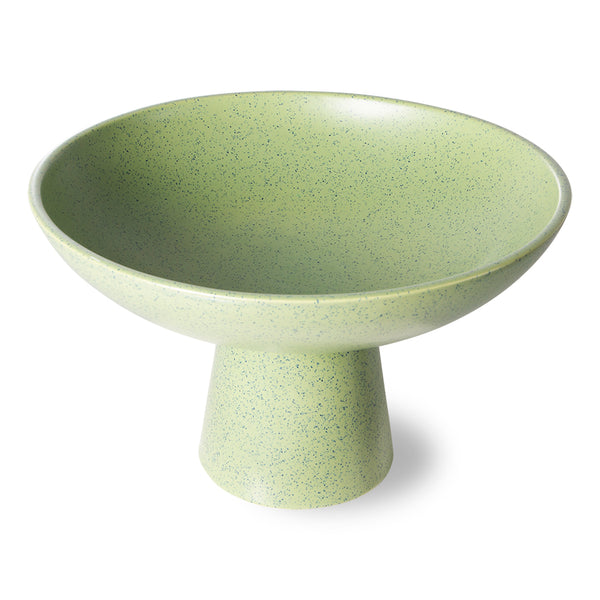 green stoneware bowl on foot