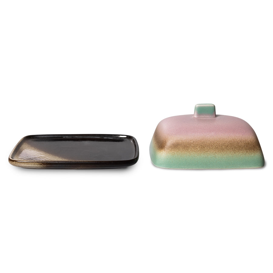 pink and green butterdish