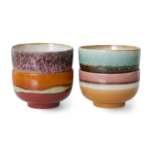 multicolored, stoneware noodle bowls