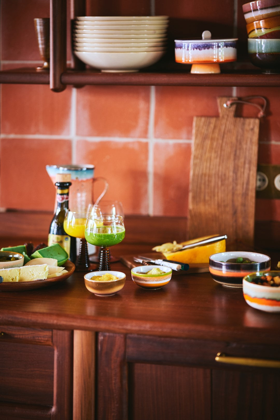 small bowls in retro style kitchen