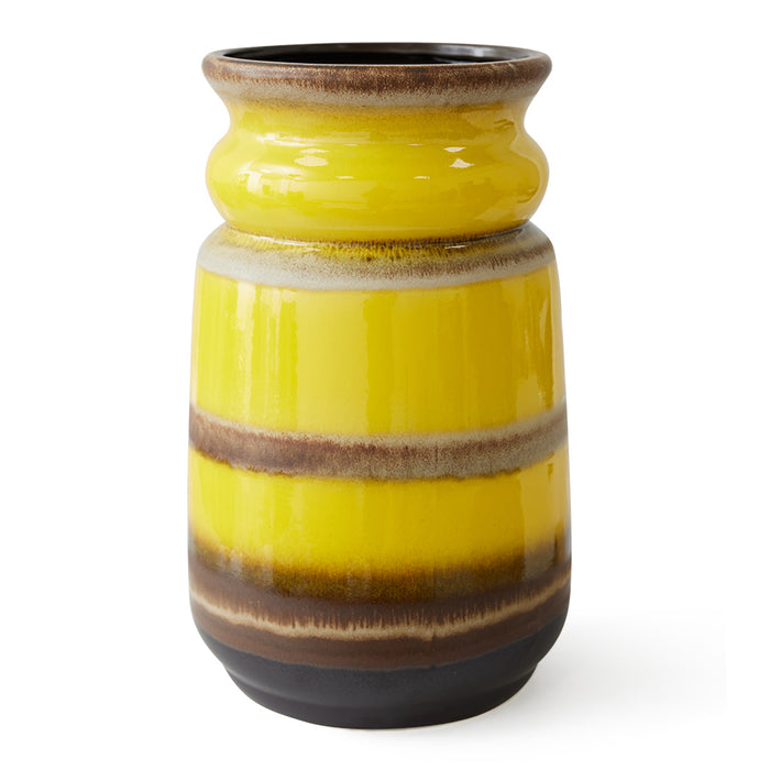 large, yellow and brown floor vase