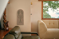 beige cream stoneware tile with lobster in living room