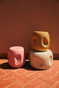 ceramic accent tables in soft pastel colors