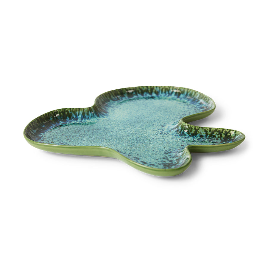 freeform ceramic serving platter teal