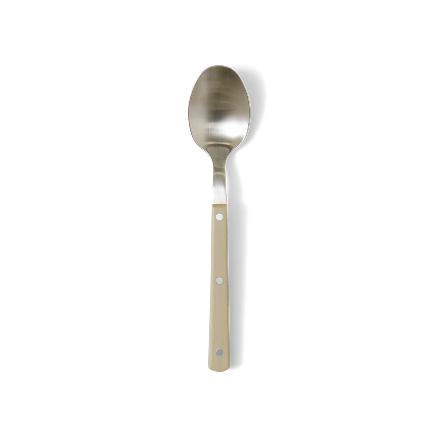 stainless steel and olive green bistro style spoon