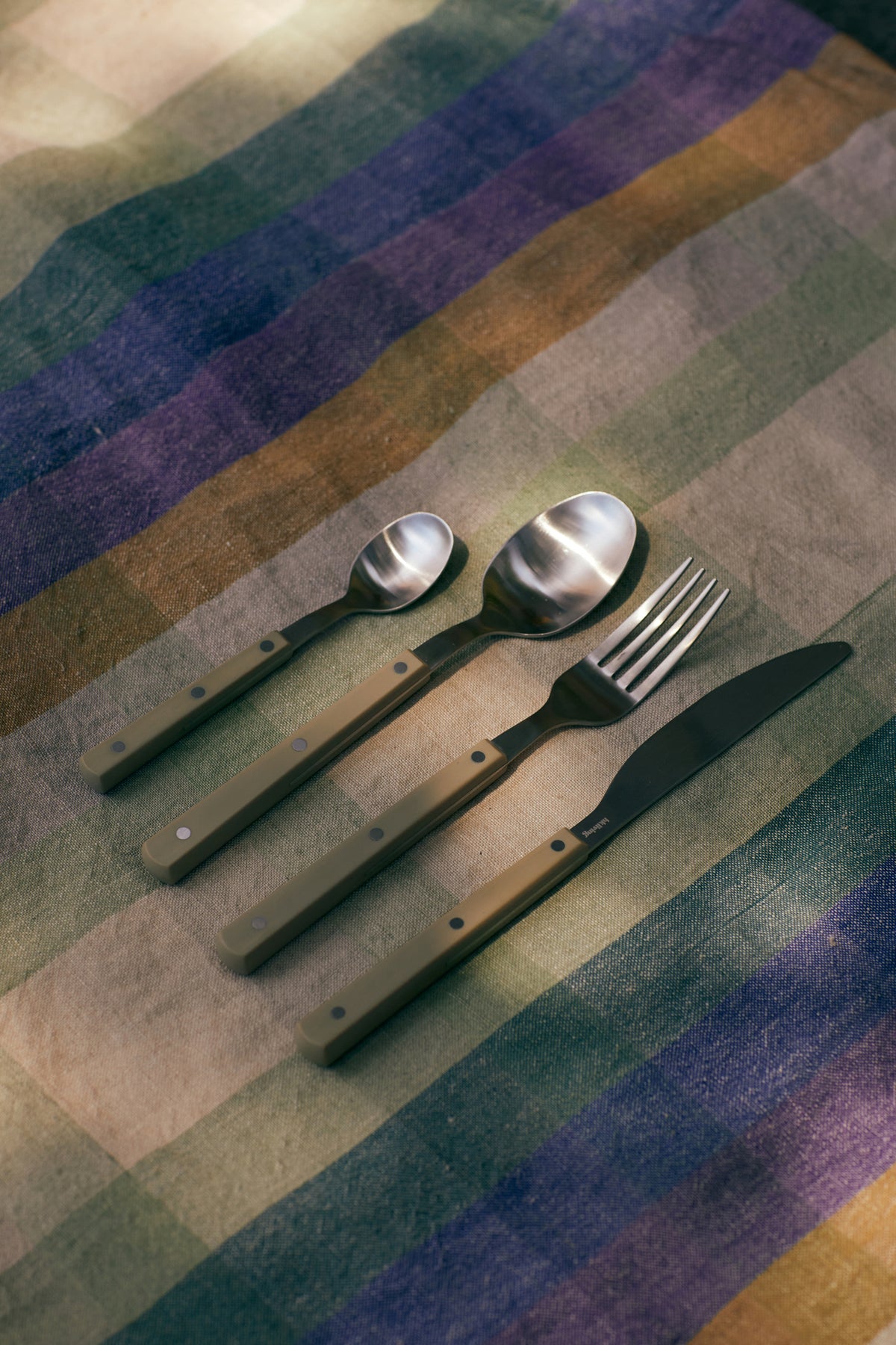 bistro style flatware set olive green