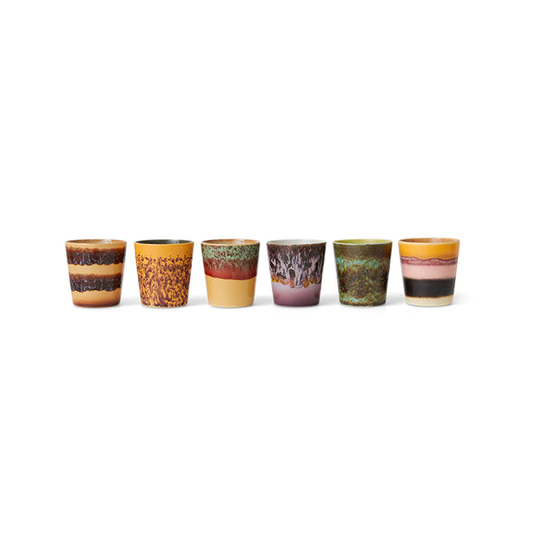 6 ceramic coffee cups in multicolor design