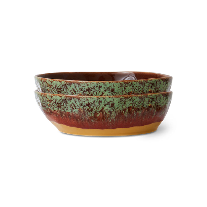 green maroon and mustard yellow color ceramic deep plate