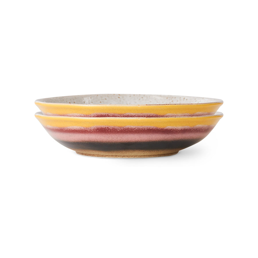 yellow pink cherry and black colored stoneware curry bowls