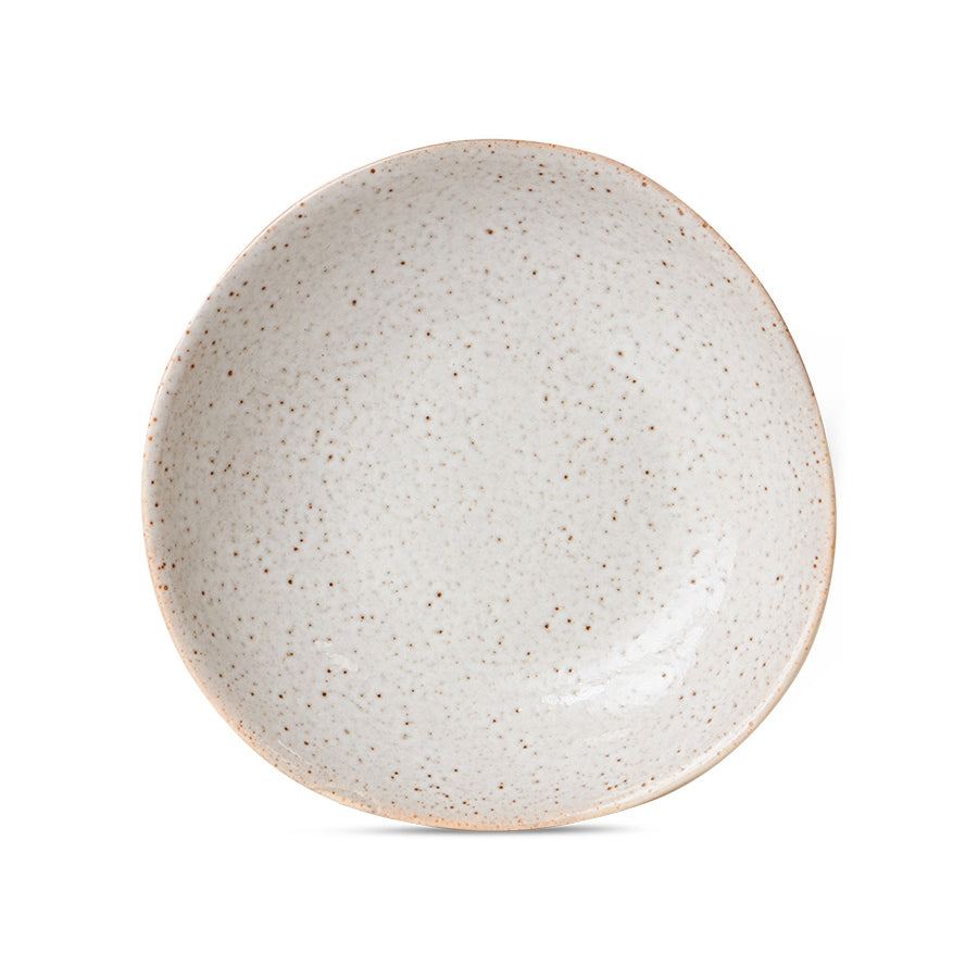 off white speckled organic shaped deep plate