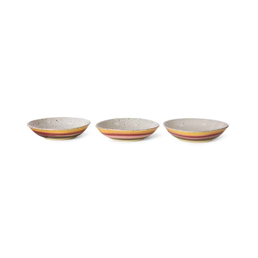 yellow pink cherry and black colored stoneware curry bowls