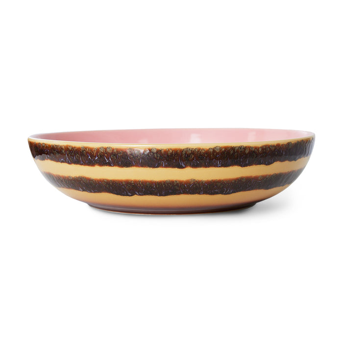 pink brown and yellow large serving bowl