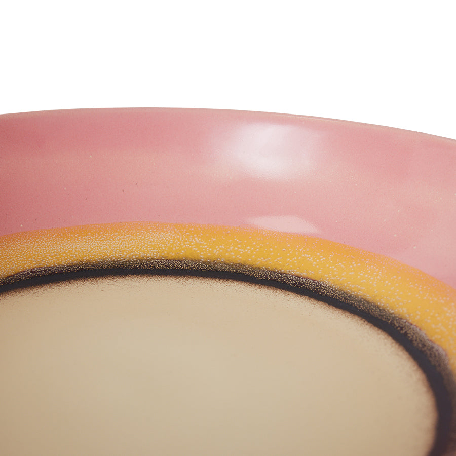 detail pink brown and yellow large serving bowl