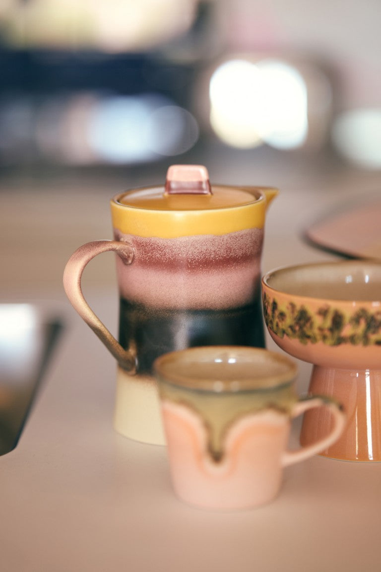 yellow and pink tones  stoneware retro style teapot