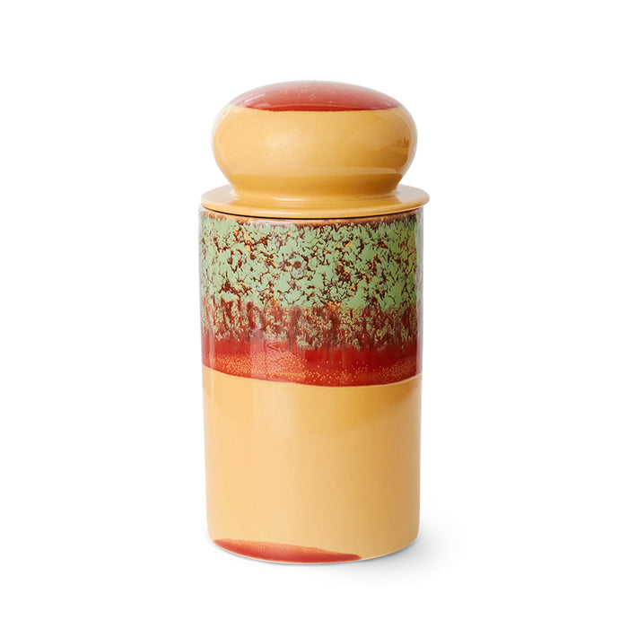 yellow red and green storage jar