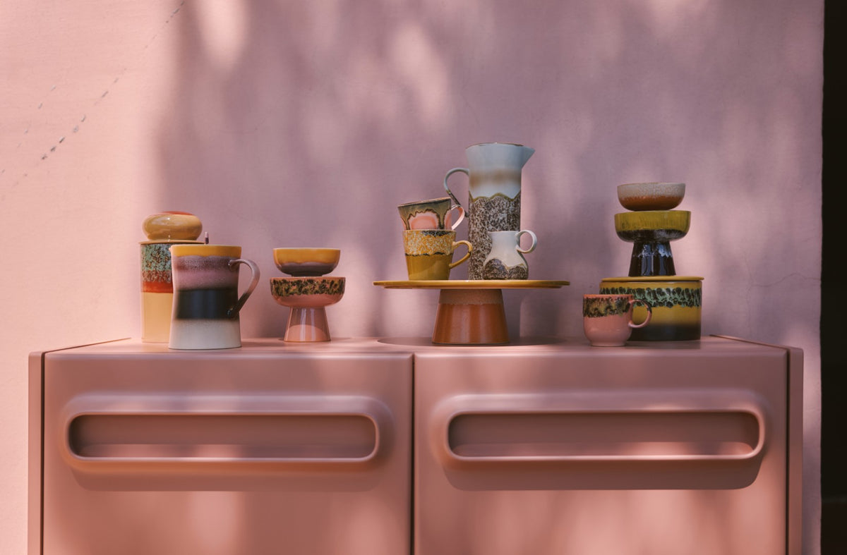 stoneware cake stand orange and yellow tints