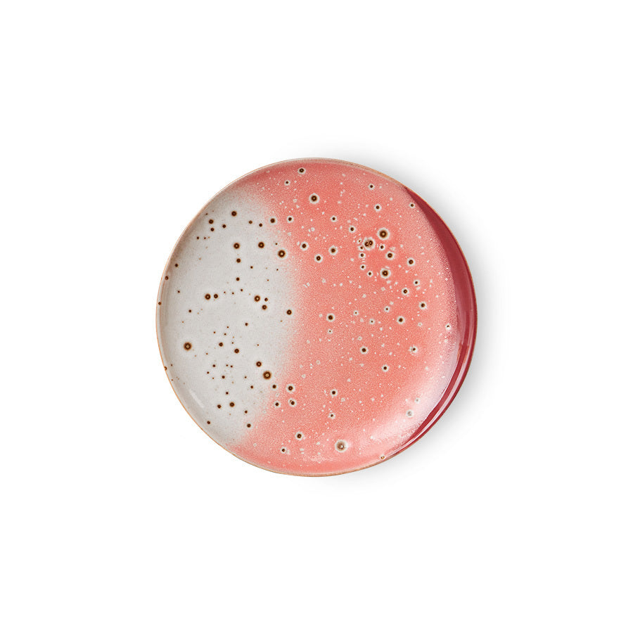 pink maroon and white dessert plate