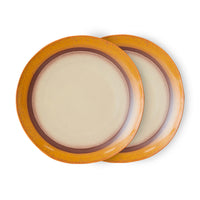 mustard yellow and brown and cream stoneware dinner plate