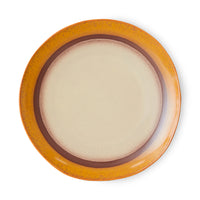 mustard yellow and brown and cream stoneware dinner plate