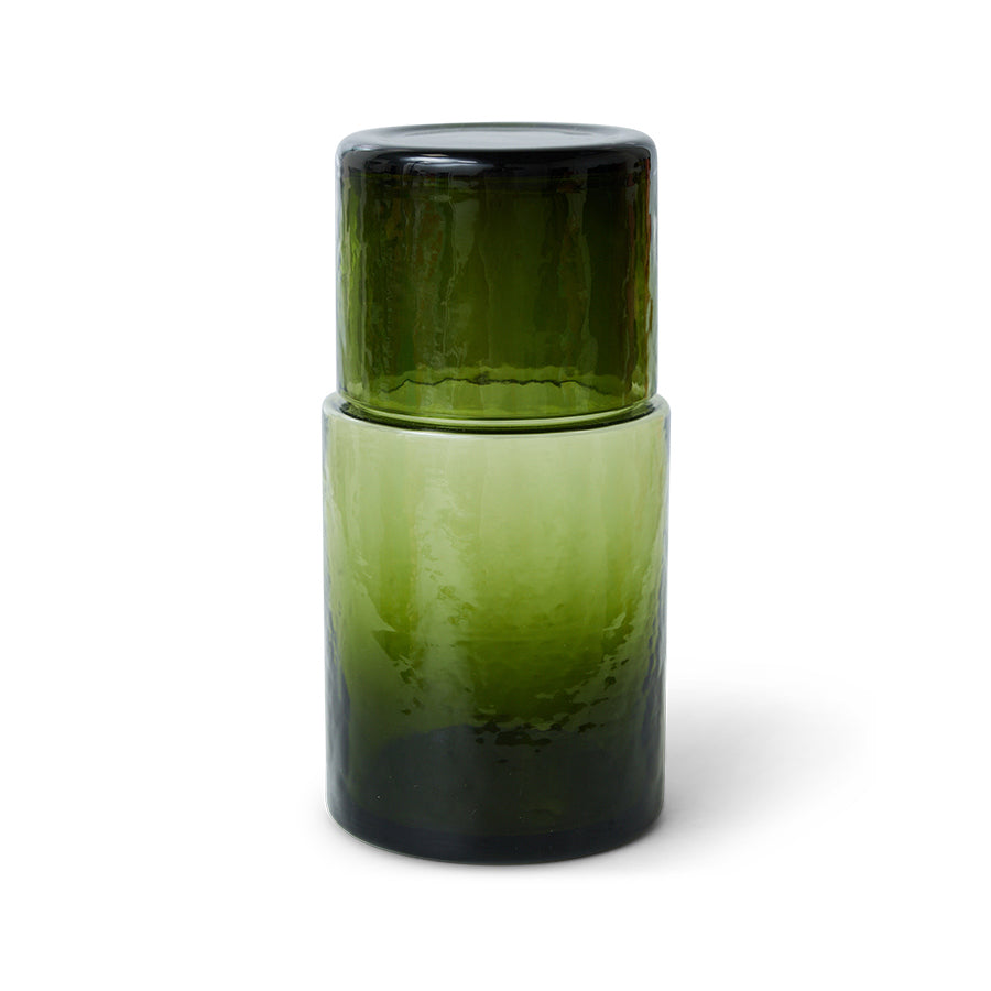 olive green glass tube carafe