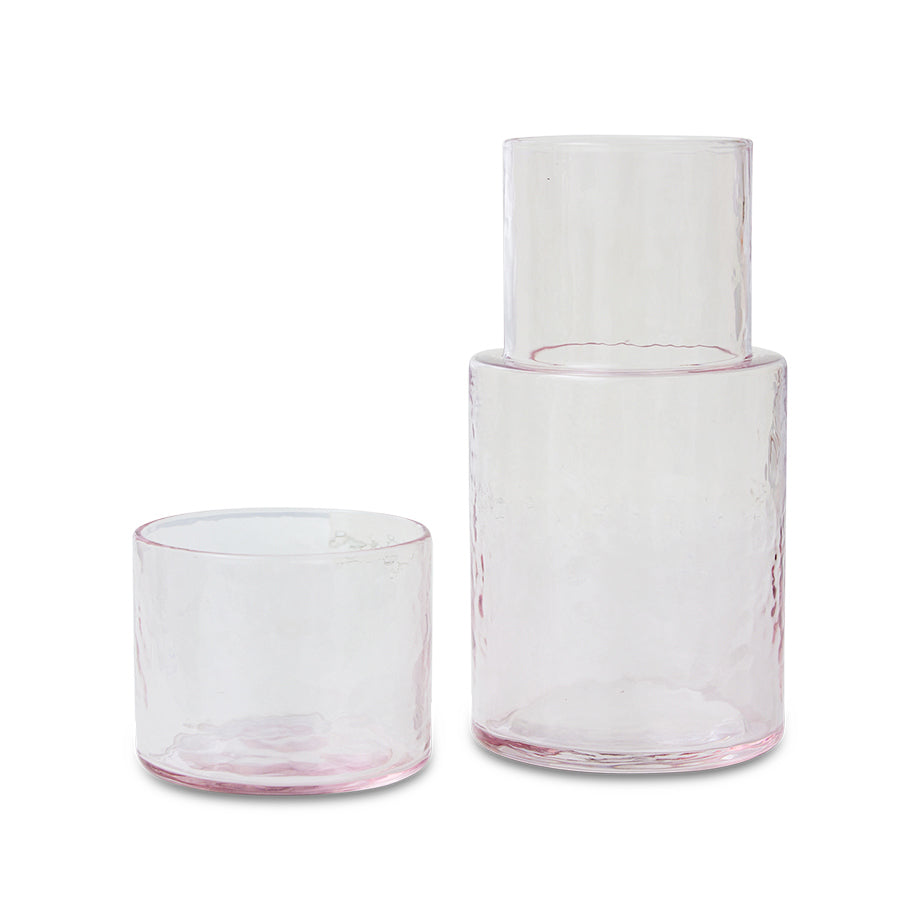 drinking glass blush pink and carafe