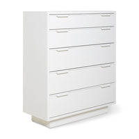 white wooden dresser with 5 drawers