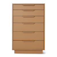 wooden chest of drawers in camel color