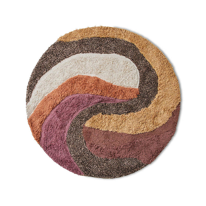 brown cream terra and maroon round tufted rug