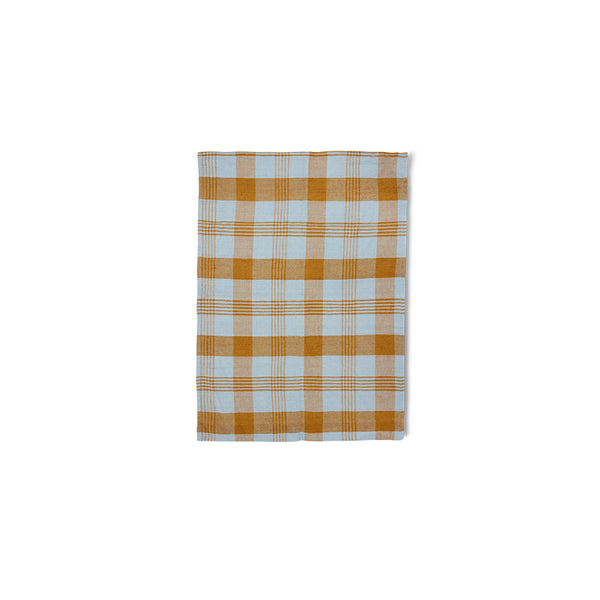 Plaid fabric with orange and white pattern on a white background