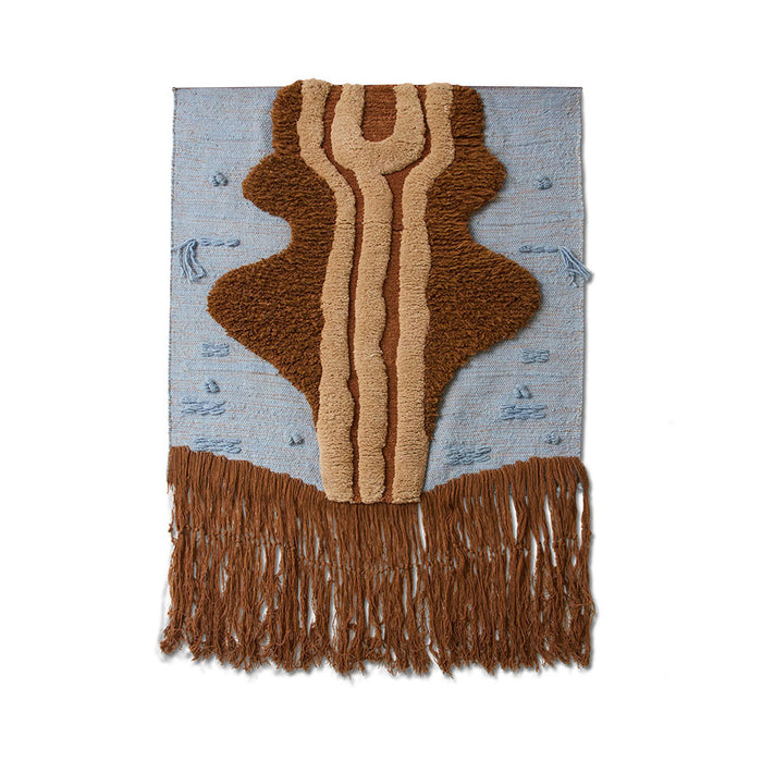 blue and brown textured wall hanging rug