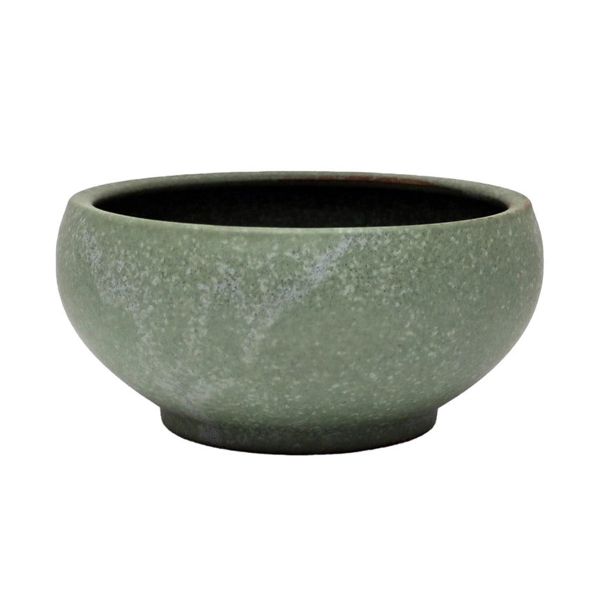 Green ceramic bowl on a white background