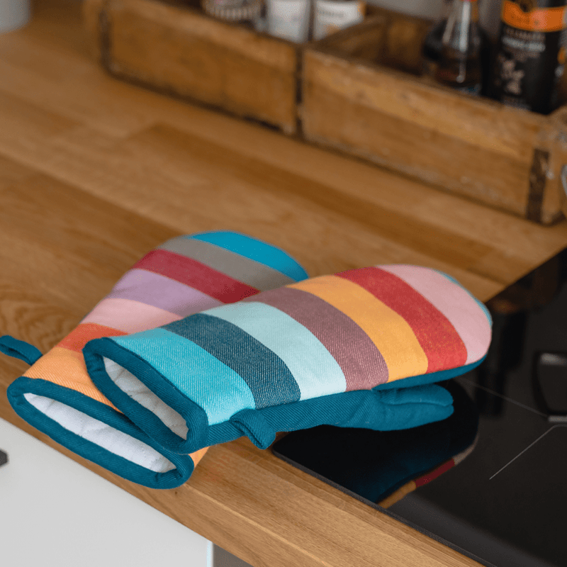 striped cotton oven mittens for baking
