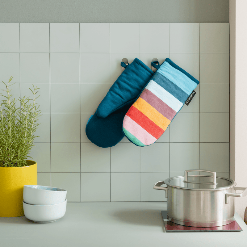 striped cotton oven mittens for baking