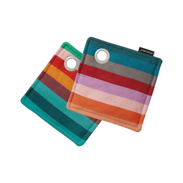 2 striped cotton pot holders with hanging eyelet