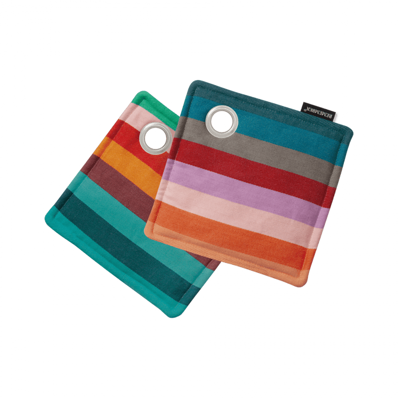 2 striped cotton pot holders with hanging eyelet