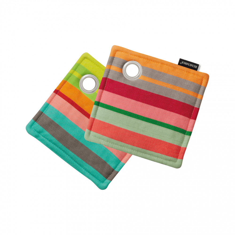 2 striped cotton pot holders with hanging eyelet