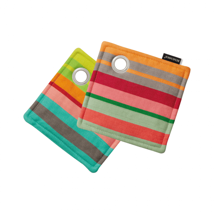 2 striped cotton pot holders with hanging eyelet
