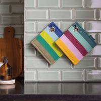 2 striped cotton pot holders with hanging eyelet