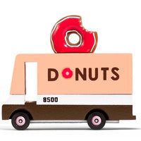 Toy truck with 'DONUTS' on a white background