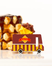 Toy truck with waffle design and 'Wafel' branding on a white background