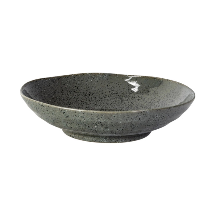 Black speckled ceramic bowl on a white background