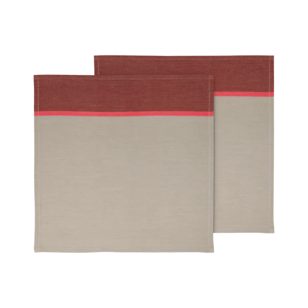 two shades of red and gray cotton napkins