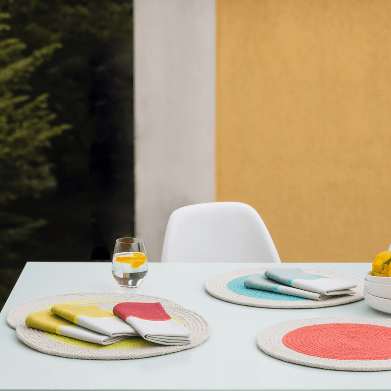 table with colorful napkins