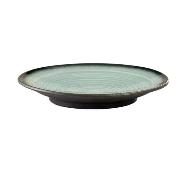 Green ceramic plate on a white background