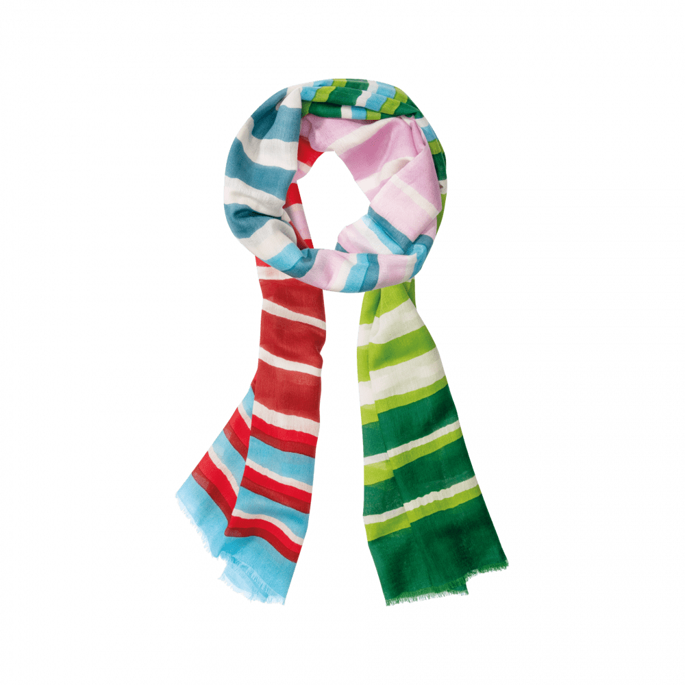 Colorful striped scarf on a green background