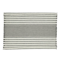 Striped rug with alternating dark and light stripes on a white background