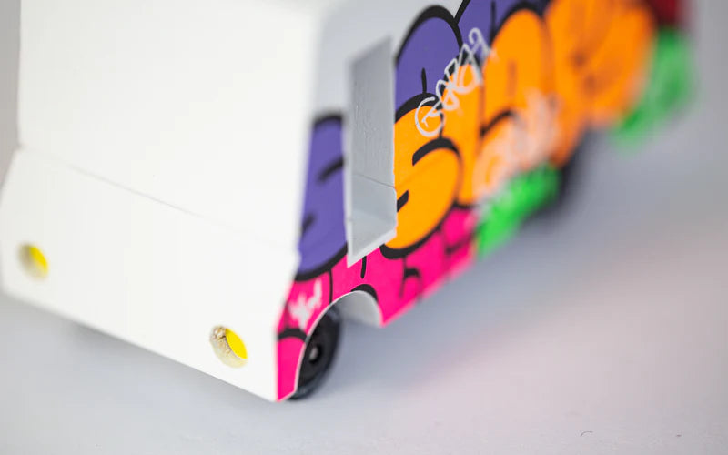 Colorful emoji-style car with a white border on a light gray background