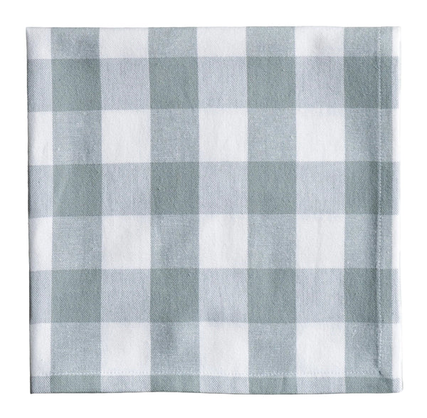 Checkered fabric with blue and white pattern on a gray background